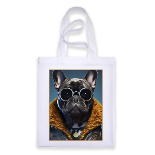 Francia bulldog mintás fehér táska 30 cm X 40 cm-es méretben "Hipster"