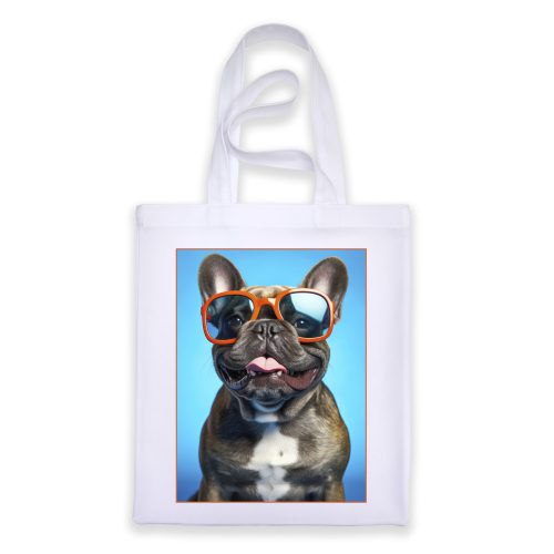 Francia bulldog mintás fehér táska 30 cm X 40 cm-es méretben "Kutya meleg"